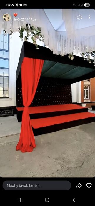 To‘ylar kelin kuyov kuzatish va xar xil tadbirlar uchun  saxna