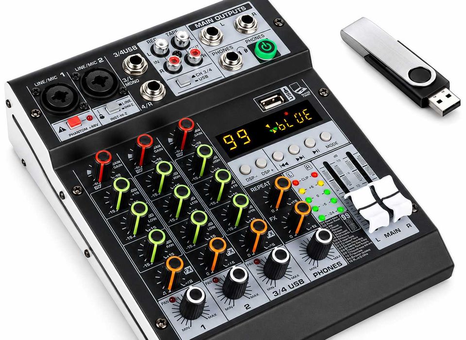 Pasiv mixer audio 4 canale KT4M Stereo canal USB Bluetooth 99 digital DSP efecte LED ecran