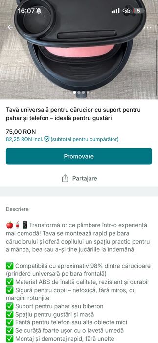Tava universala pentru carucior noua