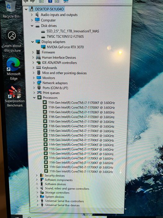 Геймърски i7 11700K/RТX 3070/16Gb рам/Nvme+SSD 1,5tb/Asus Top RGB
