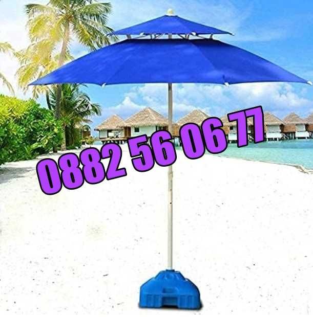 Плажен чадър с двоен покрив, ВЕТРОУСТОЙЧИВ, градински чадър с двоен покрив