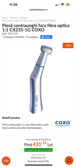 Turbina + piesa contraunghi Coxo stomatologie