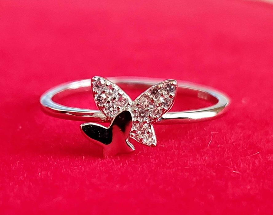 AG90, inel argint 925, nou/marcat, fluturi zirconiu alb,ideal cadou
