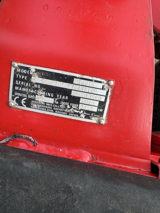 Miniexcavator Takeuchi Tb 216 ,1.8 T,2019