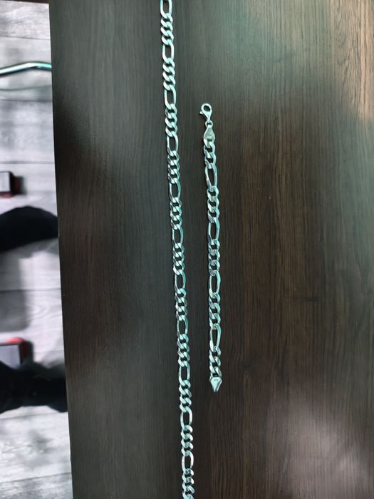 Масивен мъжки сребърен комплект синджир и гривна 925 проба,126грама