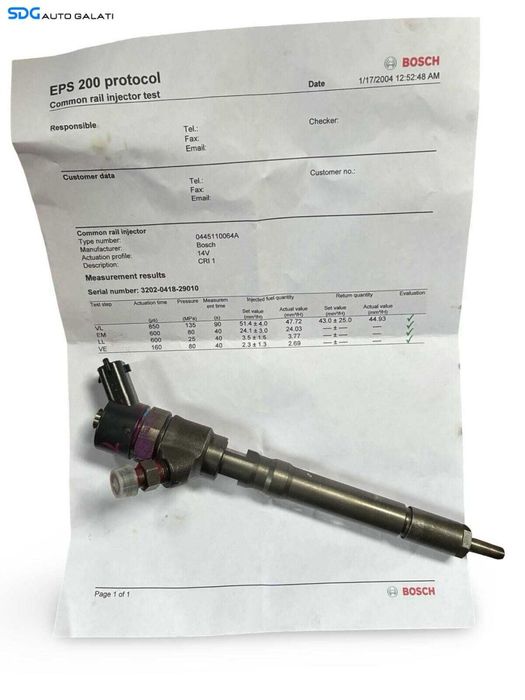Injector Injectoare Verificate pe Banc cu Fisa Hyundai Santa Fe 2.0 CRDI 2001 - 2006 Cod 33800-27000 0445110064 [B4132]