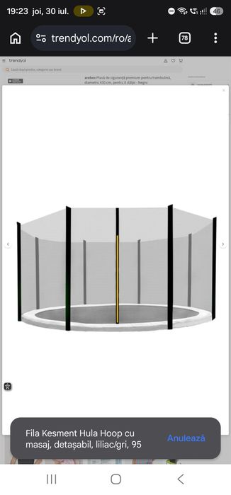 Plasă de siguranță premium pentru trambulină, diametru 430 cm, pentru 8 stâlpi - Negru
