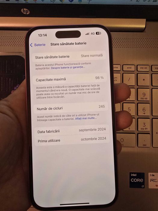 iPhone 16 Roz, 128GB, baterie 98%, stare excelentă