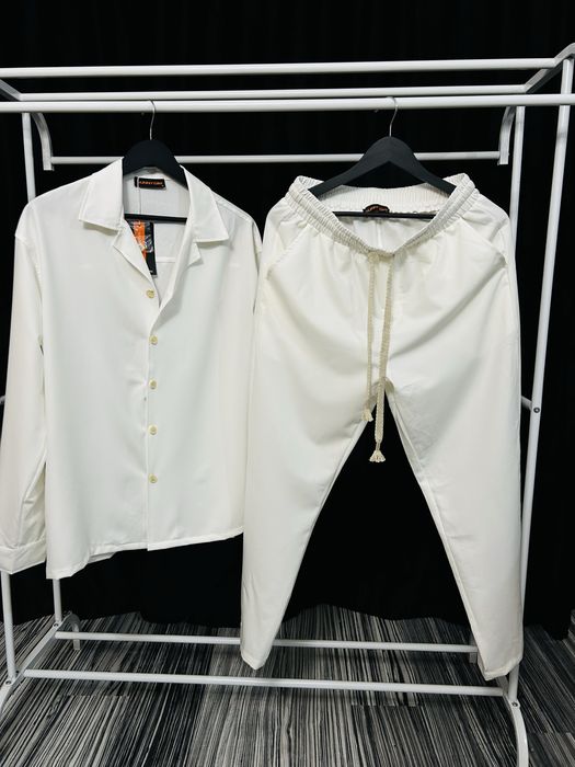 Compleu bărbați alb set cămașă pantaloni elegant modern marimea s-xxl
