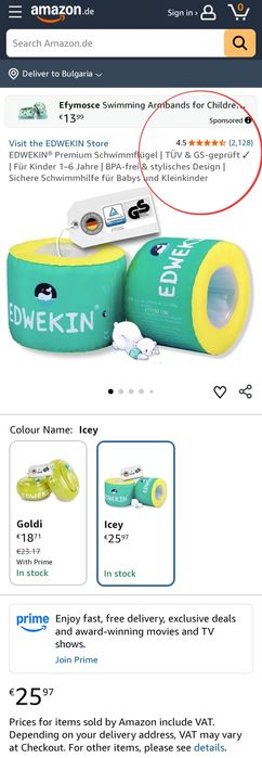 Детски ръкавици за плуване с EVA пяна, EDWEKIN ICEY, 3-6 години