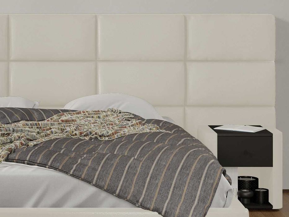 Pat tapitat Cico 190 rabatabil 287x114 C2 din piele/stofa Alb Nube 1