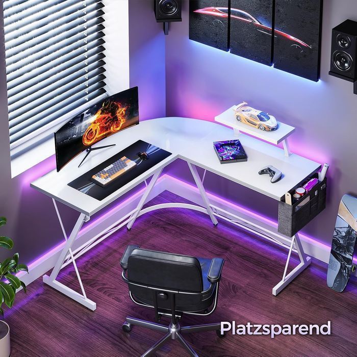 Birou Gaming cu Raft Monitor, Formă L, 127x127 cm - Livrare Gratuita
