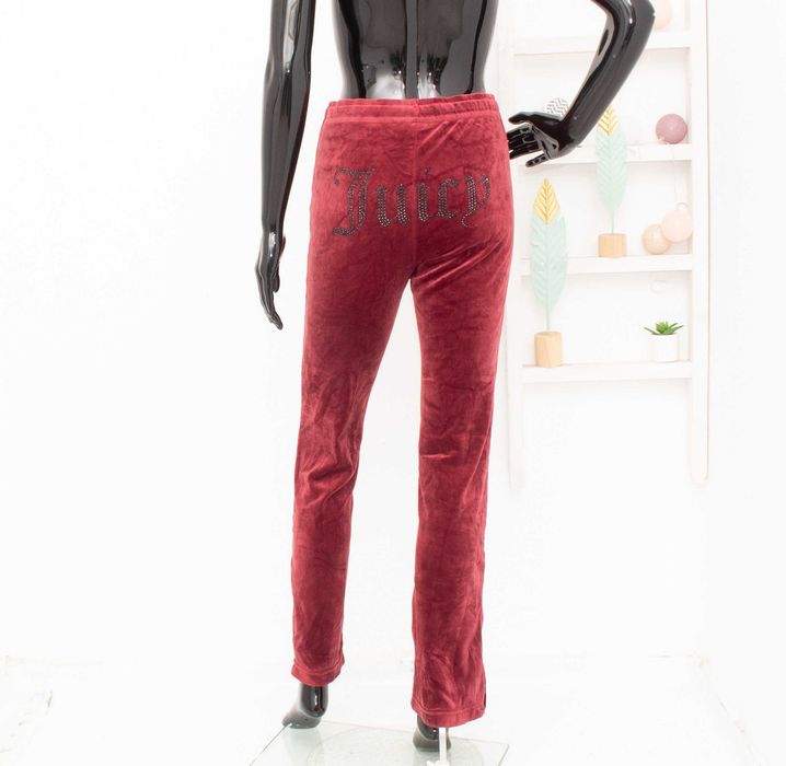 Juicy Couture оригинален дамски панталон плюшен вишнав лого камъни XS