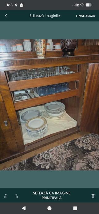 Bufet comoda vitrina an 1930 VINTAGE lemn masiv nuc, Art Deco UNICAT