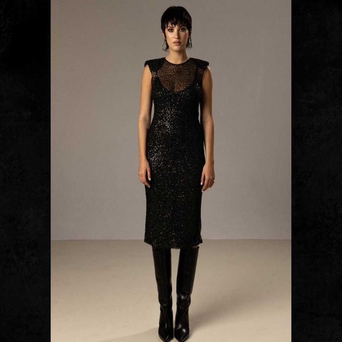 Rochie Nissa din plasa de paiete negru