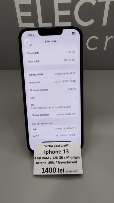 Iphone 13 128GB Midnight/Neverlocked/Baterie:89% ID854-AG2