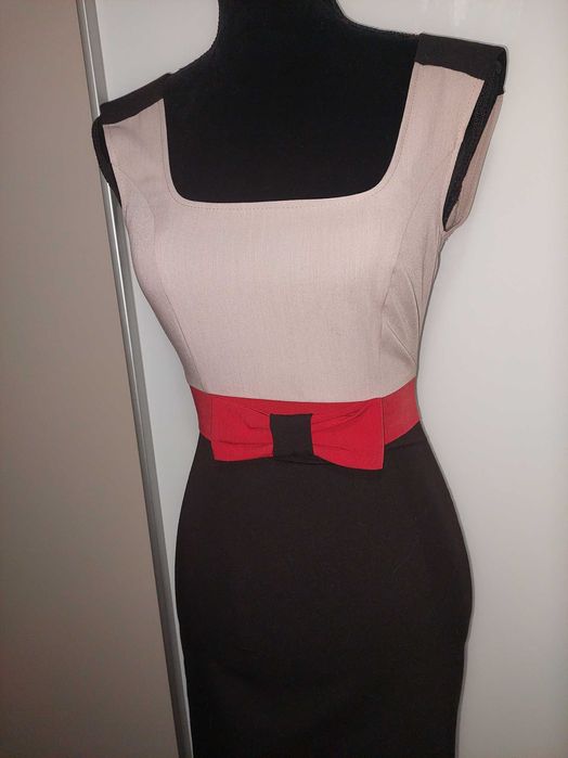 Costul/set office sarafan cu sacou cu fundiță la mijlo, stil fofy