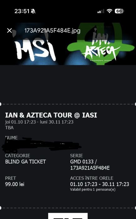 Bilet Ian X Azteca Iasi