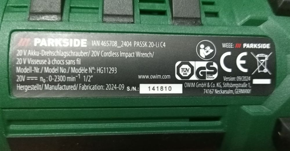 Parkside pistol roti C4 filetanta percutie impact pe baterie 20V 4A 8A