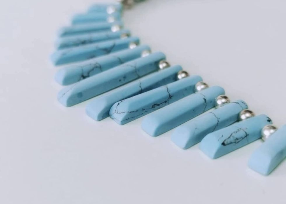 Vechi colier/lant NAVAJO din argint de 925, cu pietre turcoaz, copii