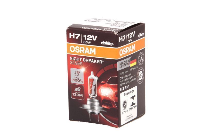Bec auto halogen Osram H7 12V; 55W; Night breaker silver; 1500 lm; cu pana 100% mai multa lumina; culoare temperatura 3300K; Px26d; 64210NBS, 1 buc