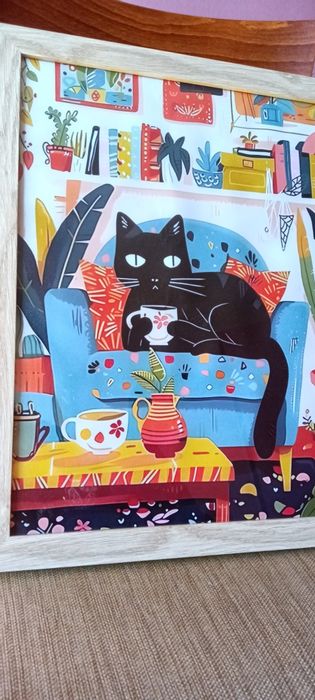 Изкуство с Весела Котка на Платно -Ретро Постер 30см./40 см.