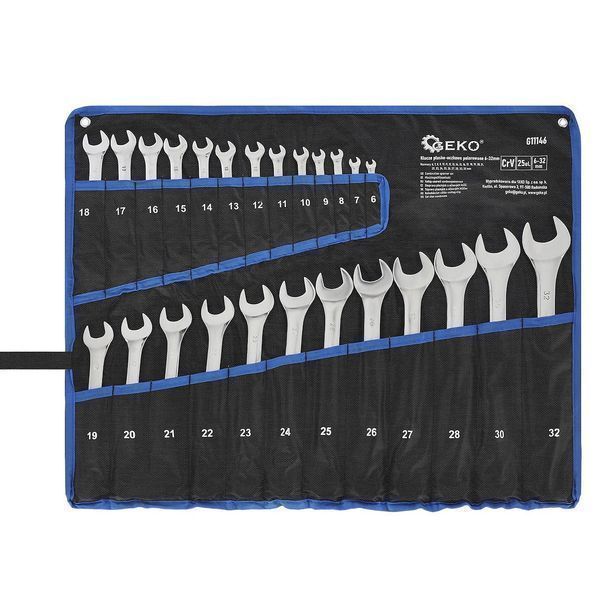 Комплект 25 фиксирани комбинирани гаечни ключове crv 6-32 мм - geko