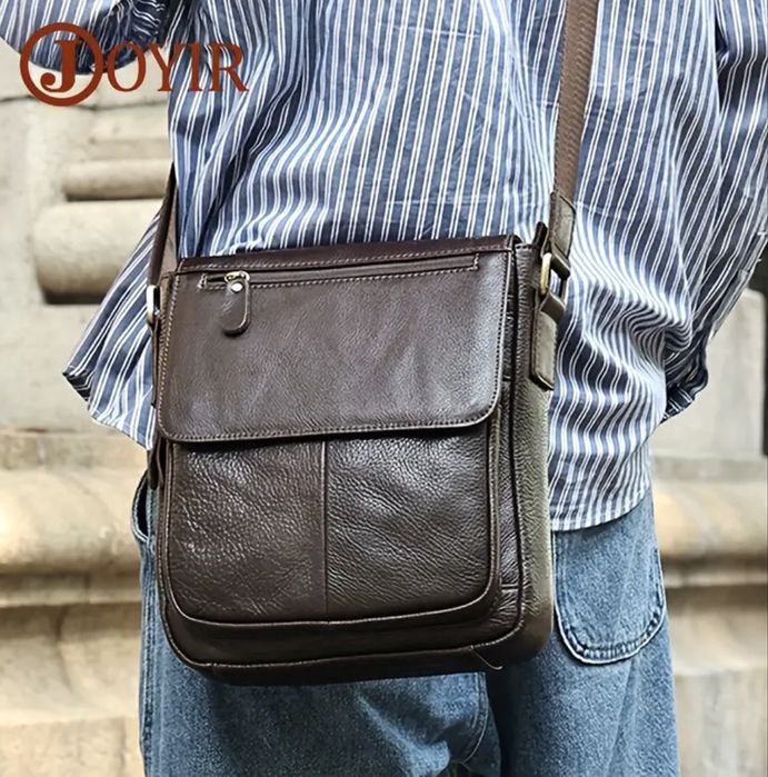 Мъжка творческа чанта за през рамо /Черна и Кафява кожа -10% Промоция!