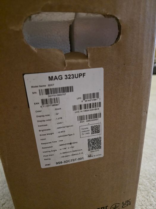 Monitor Gaming LED, MSI MAG 323UPF IPS, 32" UHD,4k 160 Hz, Display Por