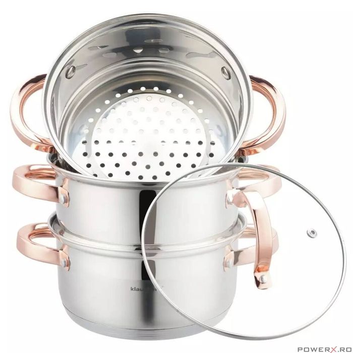 Set de 4 piese, oala pentru fiert cu abur, inox, diametru 18 cm,