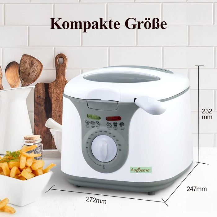 REDUS de la 315 RON, Friteuza electrica 1200-1450 W, 90°C - 190°C, cu fereastra de vizitare , capacitate 2L, ideala 1-2 persoane