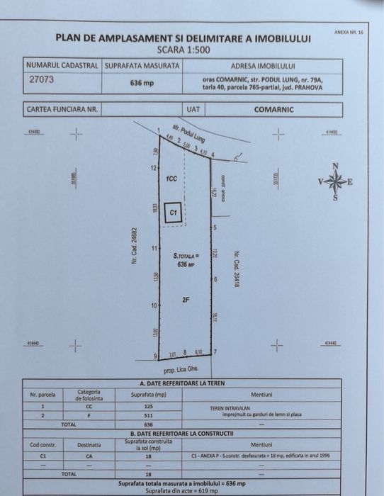 Teren intravilan de vânzare – Comarnic, strada Podul Lung -Prahova