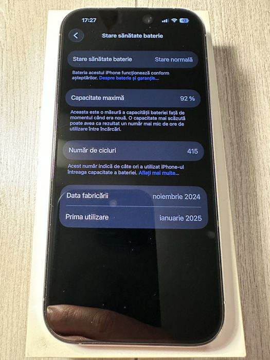 Vând/Schimb Iphone 16 pro 256gb silver baterie 91%