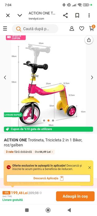 Trotineta 4 roti  skip hop cu suente și lumini model 3 in 1