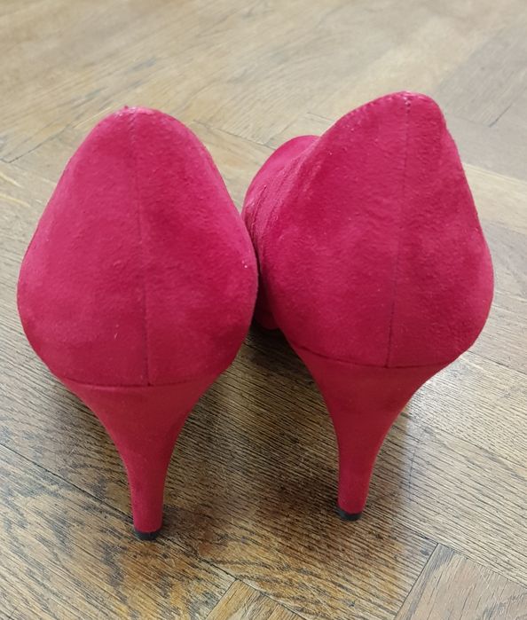 Pantofi platforma, piele naturala intoarsa, rosii, 40