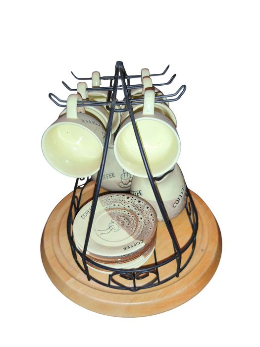Set de cafea de 6 cești cu suport metalic