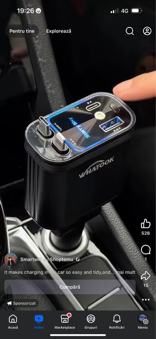 Incarcator Auto 4 in 1 Cu Cabluri Retractabile USB C Proectie Cer Inst