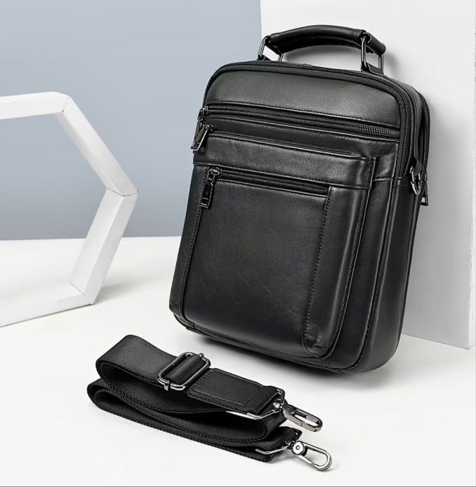 Мъжка делова и обемна кожена чанта Montreal/Черна естест.кожа-Промоция