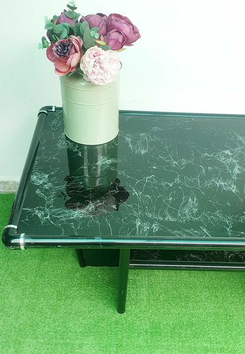 Маса за кафе със стъклен плот ефект "мрамор" малка