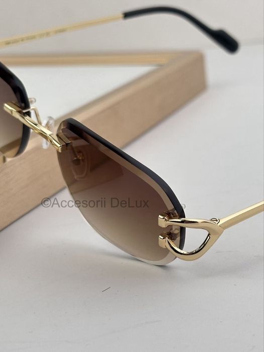 Ochelari de Soare Cartier Premiere Gold Brown CT0468S Noi Full Box [Verificare Colet]