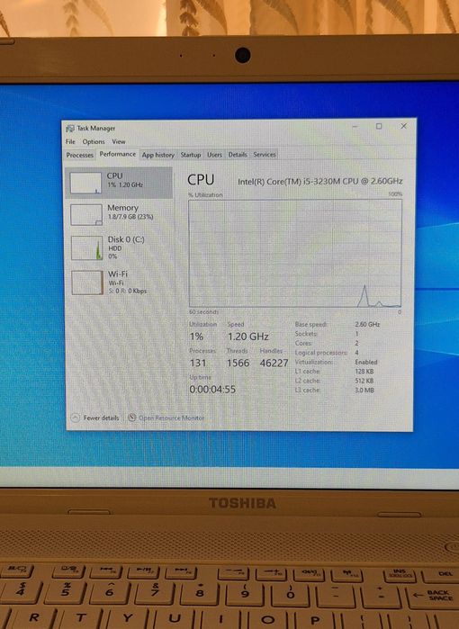 Laptop Toshiba Satellite Alb C855-2FG , i5-3230M , 8 gb RAM , HDD 1 tb , Windows 10 activat