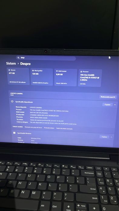 Laptop Lenovo V15 – i5 gen 11, 8GB RAM, SSD 512GB, stare bună