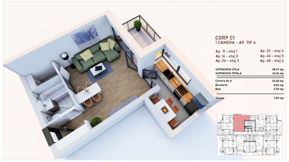 Apartamente cu 1 camera/Studio in cartierul Tudor