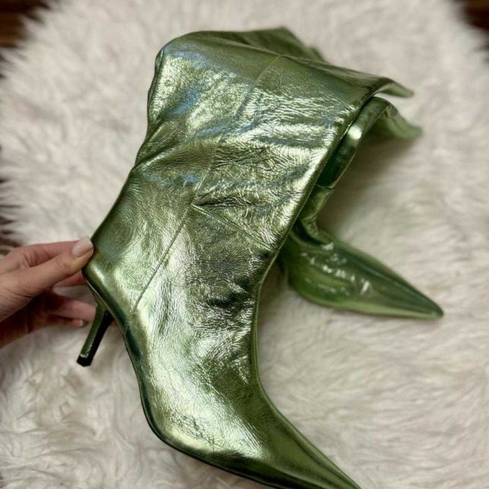 Cizme din piele naturală Zara metalice verde 36