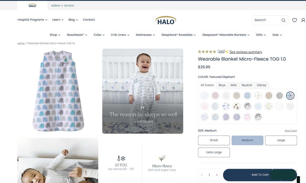 Детски спален чувал Halo SleepSack размер 6-12 месеца