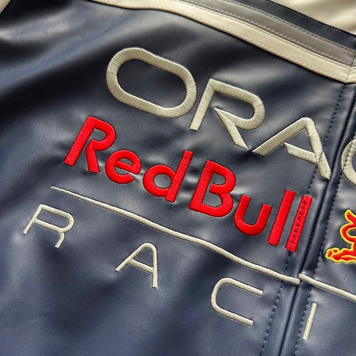 Кожаная куртка Формула 1 Rebull Oracle синего цвета на заказ