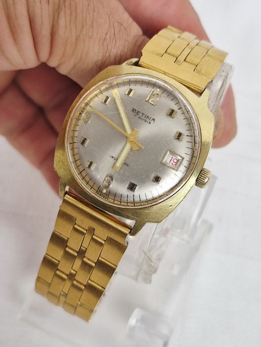 Ceas bărbătesc Betina mecanic, vintage, cu 17 rubine, din oțel inoxidabil, Swiss made.
