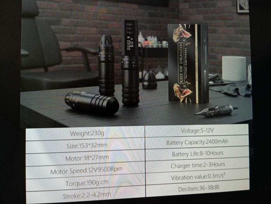 Kit excelent pentru tatuat Hunter Max, multi stroke 2.2 - 4.2 mm, foarte versatil + tuș lining Kuro Sumi + 20 ace cartușe