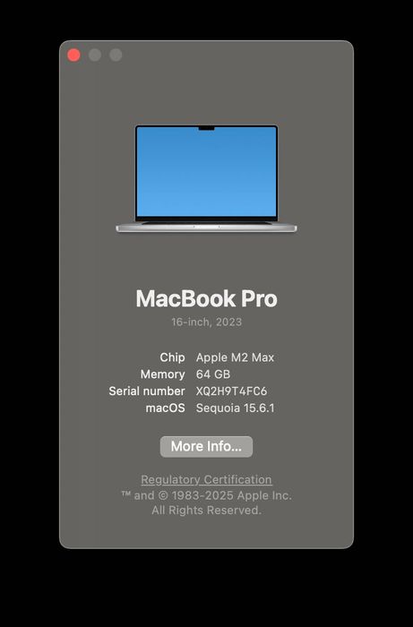 MacBook Pro 16" 2023 - M2 Max CPU, 64GB RAM, 1TB SSD