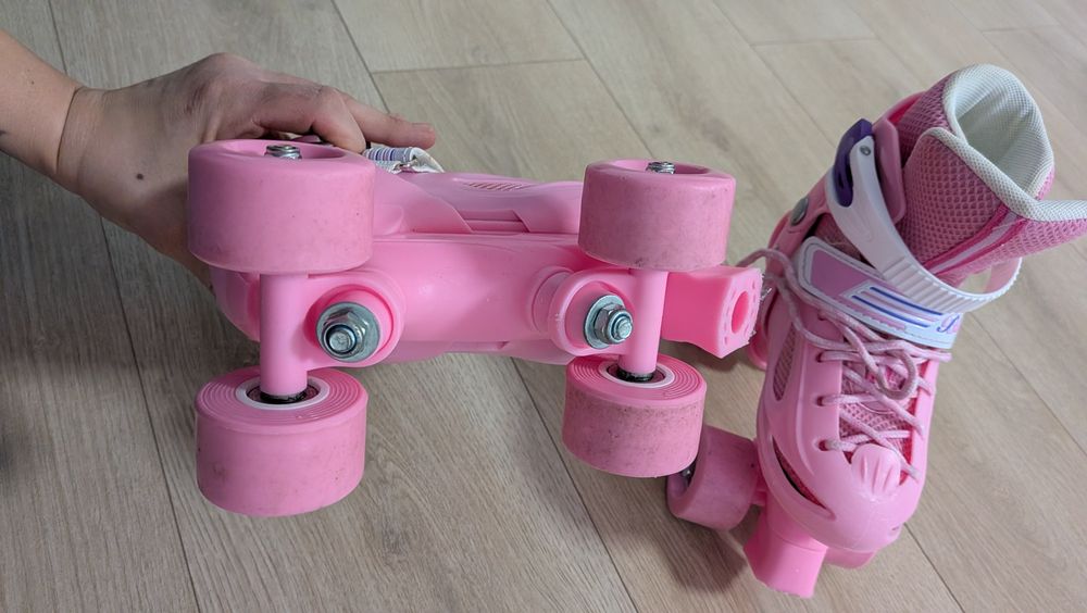 Role reglabile cu 4 roți, pentru fete, PowerQ, Roz, XS 27-30